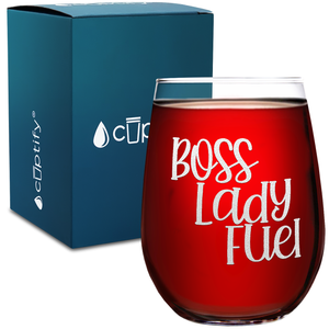 Boss Lady Fuel on 17oz Stemless Wine Glass