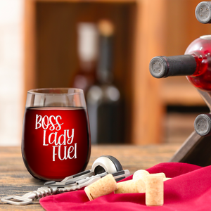 Boss Lady Fuel on 17oz Stemless Wine Glass