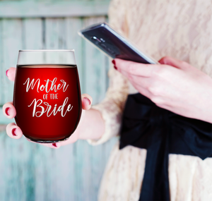 Mother of the Bride on 17oz Stemless Wine Glass
