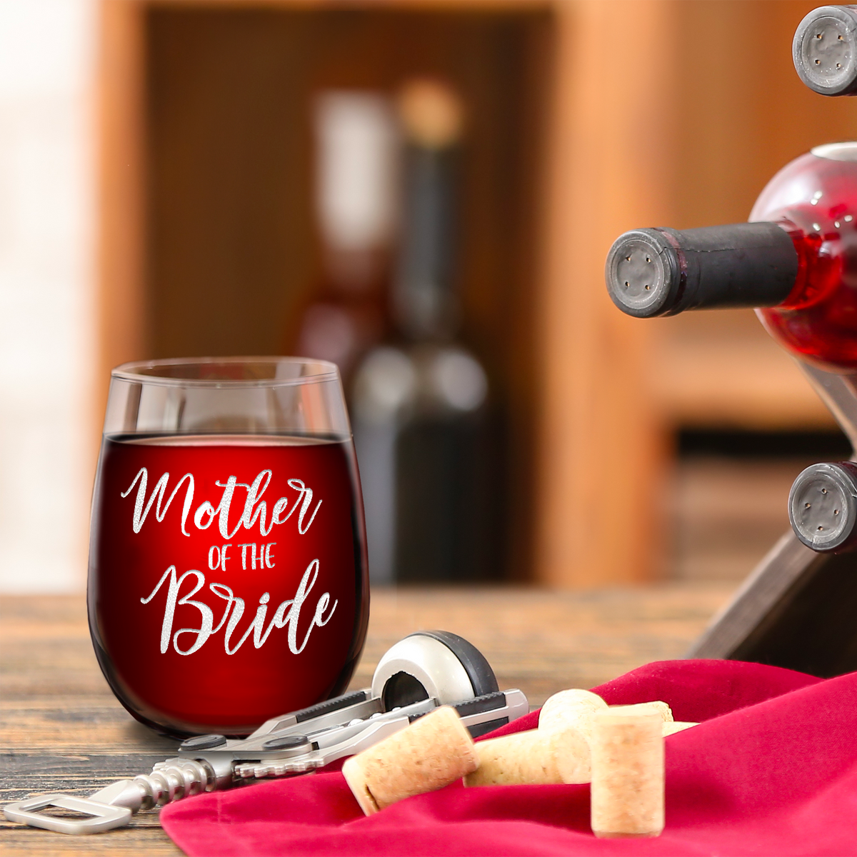 Mother of the Bride on 17oz Stemless Wine Glass