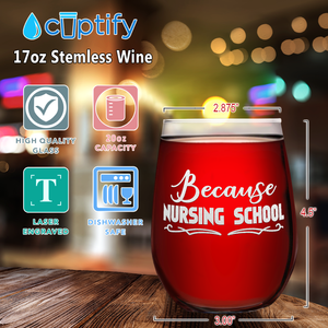 Because Nursing School on 17oz Stemless Wine Glass