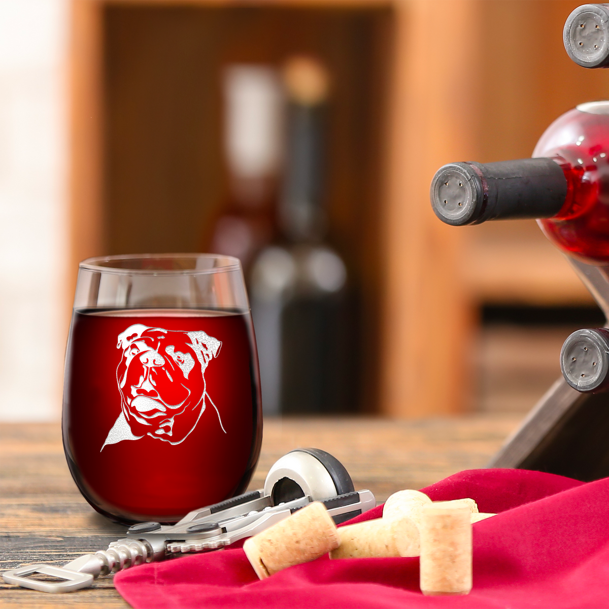Bulldog Head 17oz Stemless Wine Glass