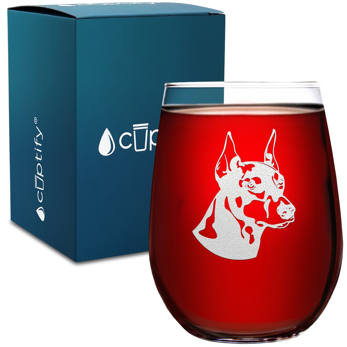 Doberman Pinscher Head 17oz Stemless Wine Glass