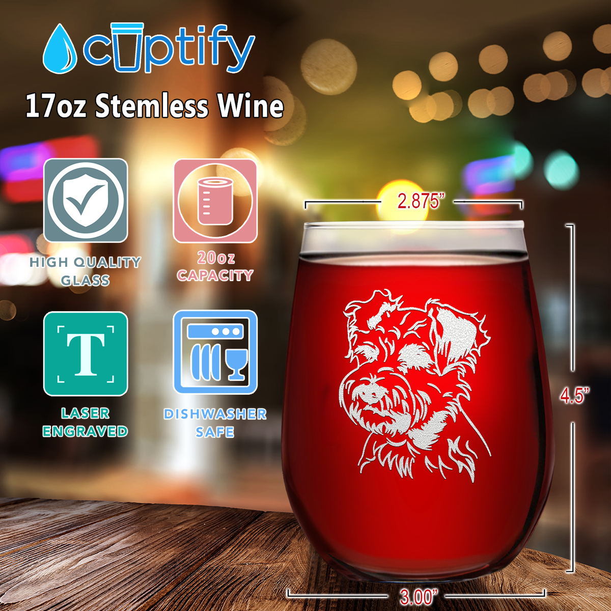 Miniature Schnauzer Head 17oz Stemless Wine Glass