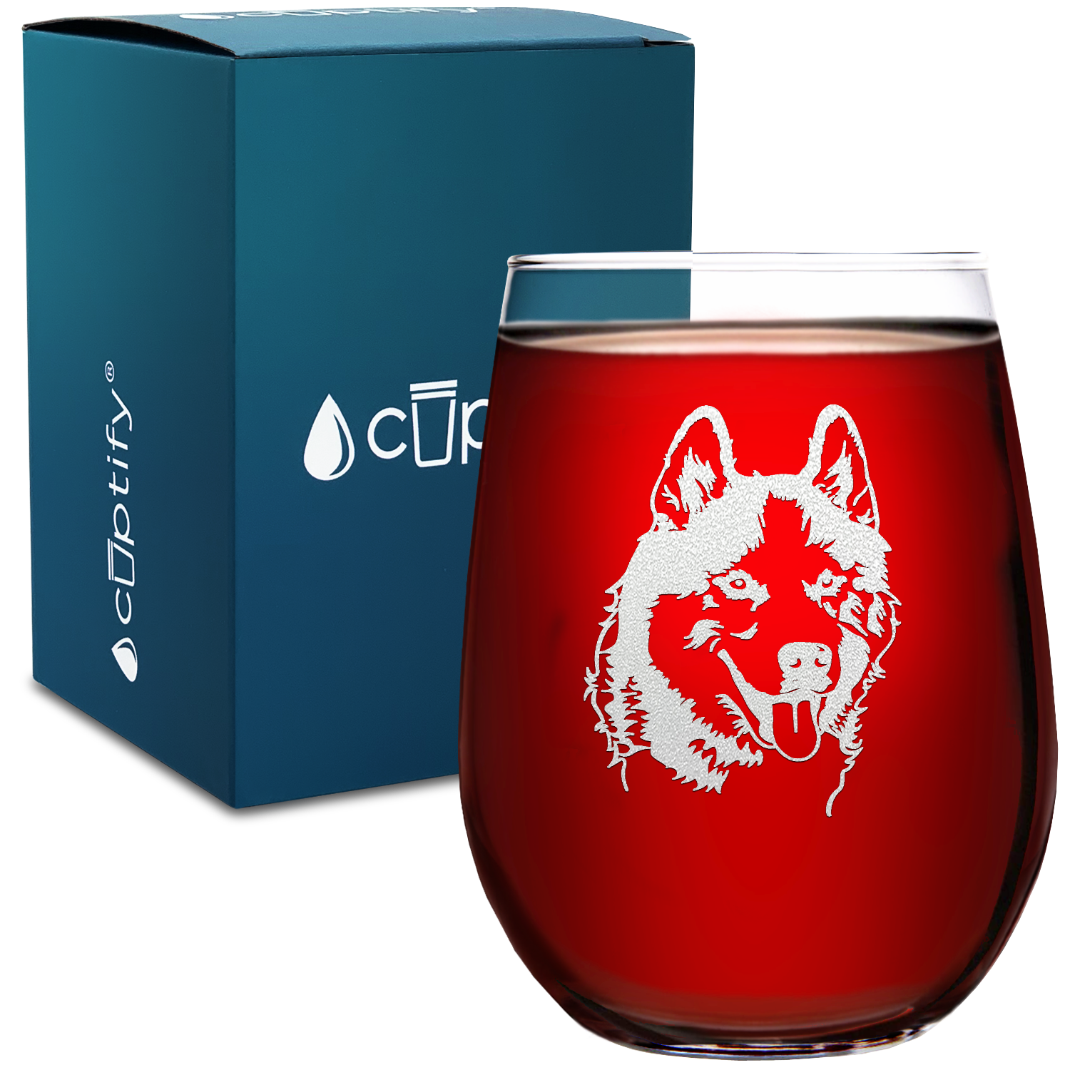Siberian Huskie Head 17oz Stemless Wine Glass