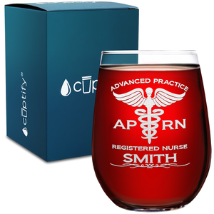 Personalized APRN Advanced Practice Registered Nurse 17oz Stemless Wine Glass