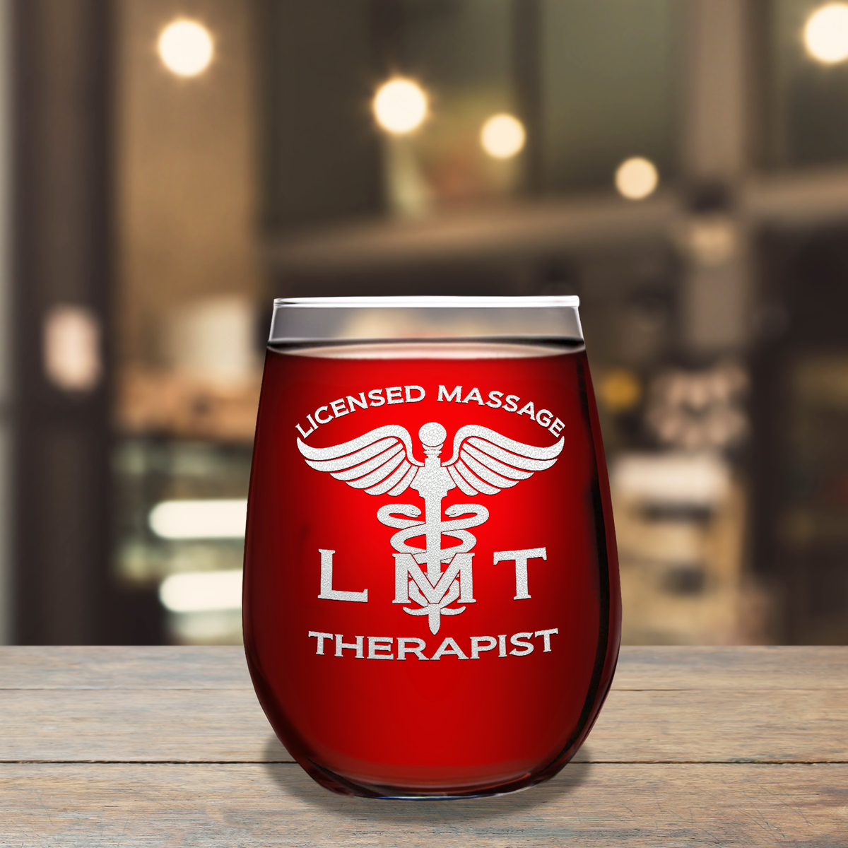 LMT Licensed Massage Therapist 17oz Stemless Wine Glass