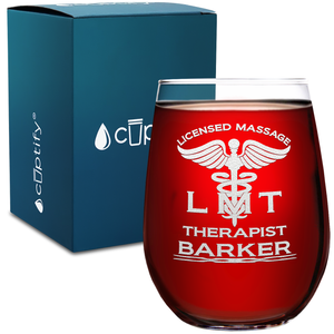Personalized LMT Licensed Massage Therapist 17oz Stemless Wine Glass