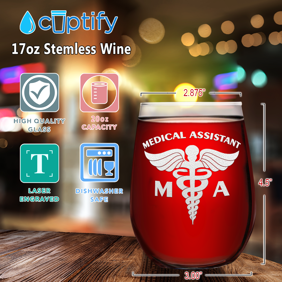 MA Medical Assistant 17oz Stemless Wine Glass