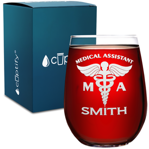 Personalized MA Medical Assistant 17oz Stemless Wine Glass