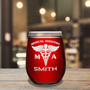 Personalized MA Medical Assistant 17oz Stemless Wine Glass