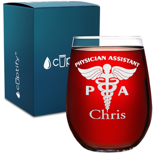 Personalized PA Physician Assistant 17oz Stemless Wine Glass