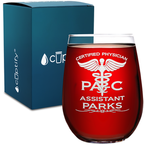 Personalized PA-C Certified Physician Assistant 17oz Stemless Wine Glass