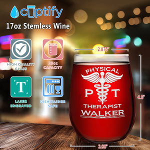 Personalized PT Physical Therapist 17oz Stemless Wine Glass