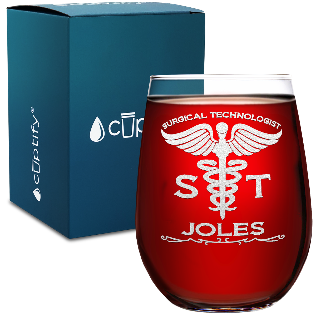 Personalized ST Surgical Technologist 17oz Stemless Wine Glass