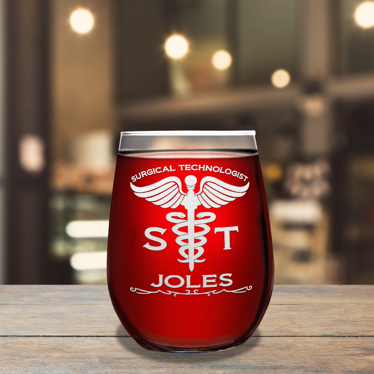 Personalized ST Surgical Technologist 17oz Stemless Wine Glass