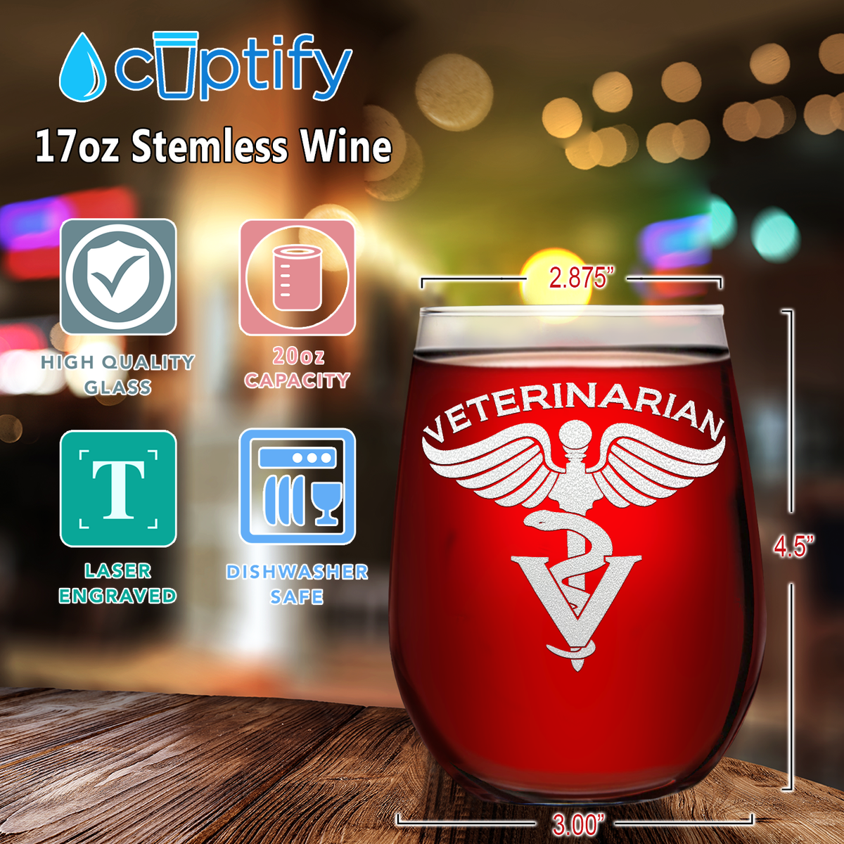 Veterinarian 17oz Stemless Wine Glass