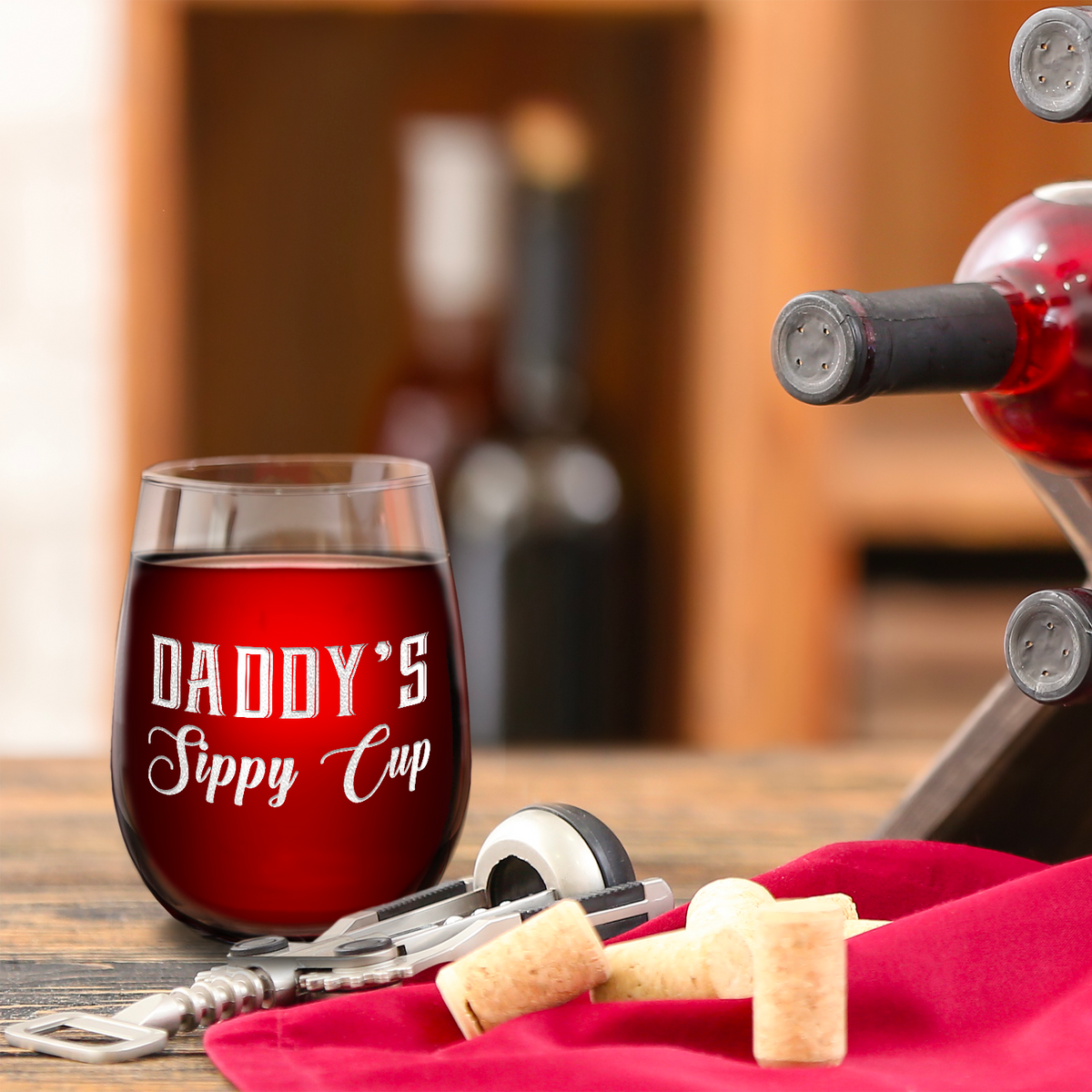 Daddy's Sippy Cup on 17oz Stemless Wine Glass