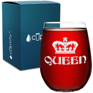 Queen Crown on 17oz Stemless Wine Glass