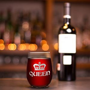 Queen Crown on 17oz Stemless Wine Glass