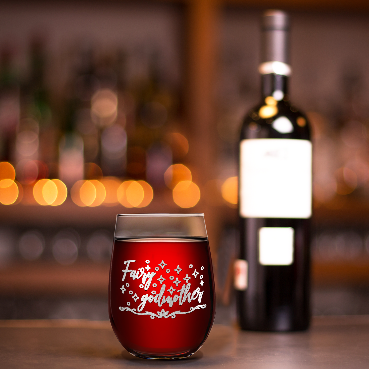 Fairy Godmother on 17oz Stemless Wine Glass