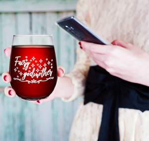 Fairy Godmother on 17oz Stemless Wine Glass
