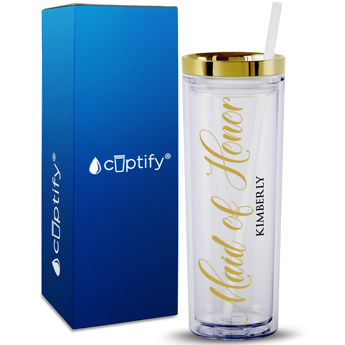Personalized Maid of Honor on 18oz Acrylic Skinny Tumbler