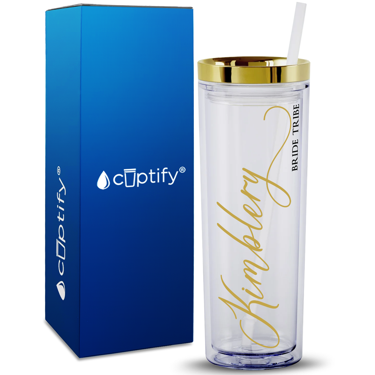 Personalized Calligraphy Bride Tribe on 18oz Acrylic Skinny Tumbler