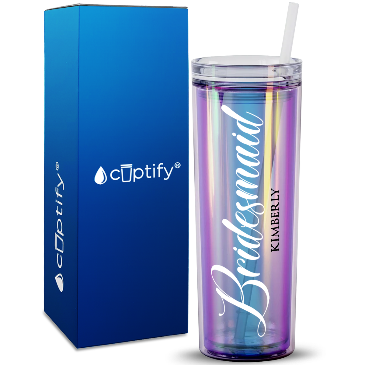 Personalized Bridesmaid on 18oz Acrylic Skinny Tumbler