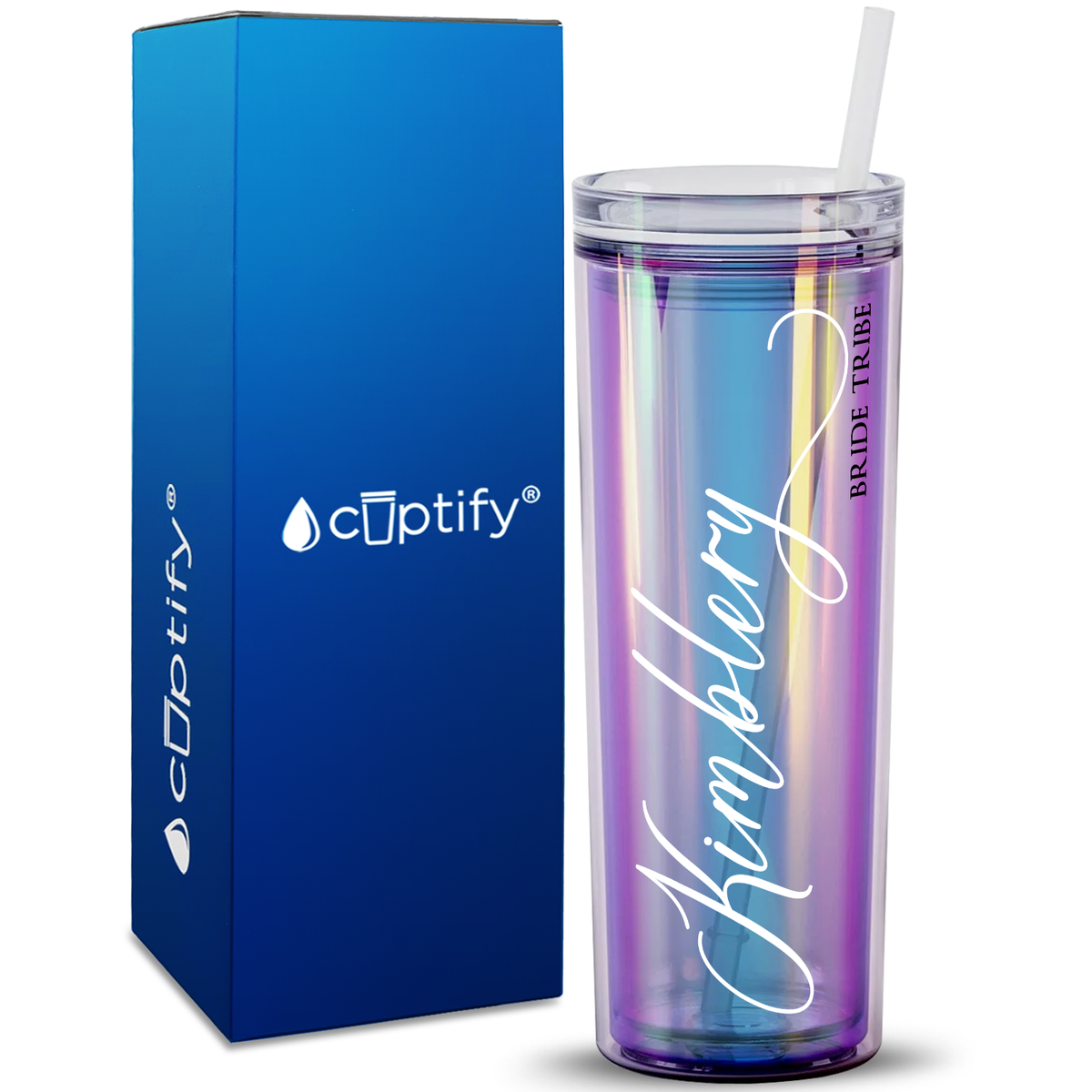 Personalized Calligraphy Bride Tribe on 18oz Acrylic Skinny Tumbler