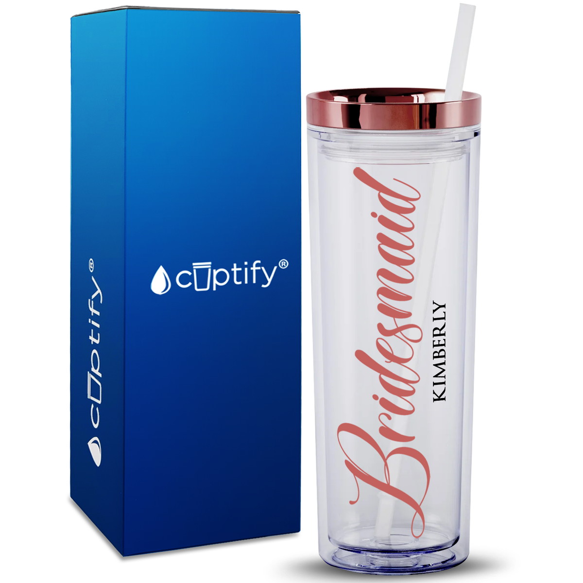 Personalized Bridesmaid on 18oz Acrylic Skinny Tumbler