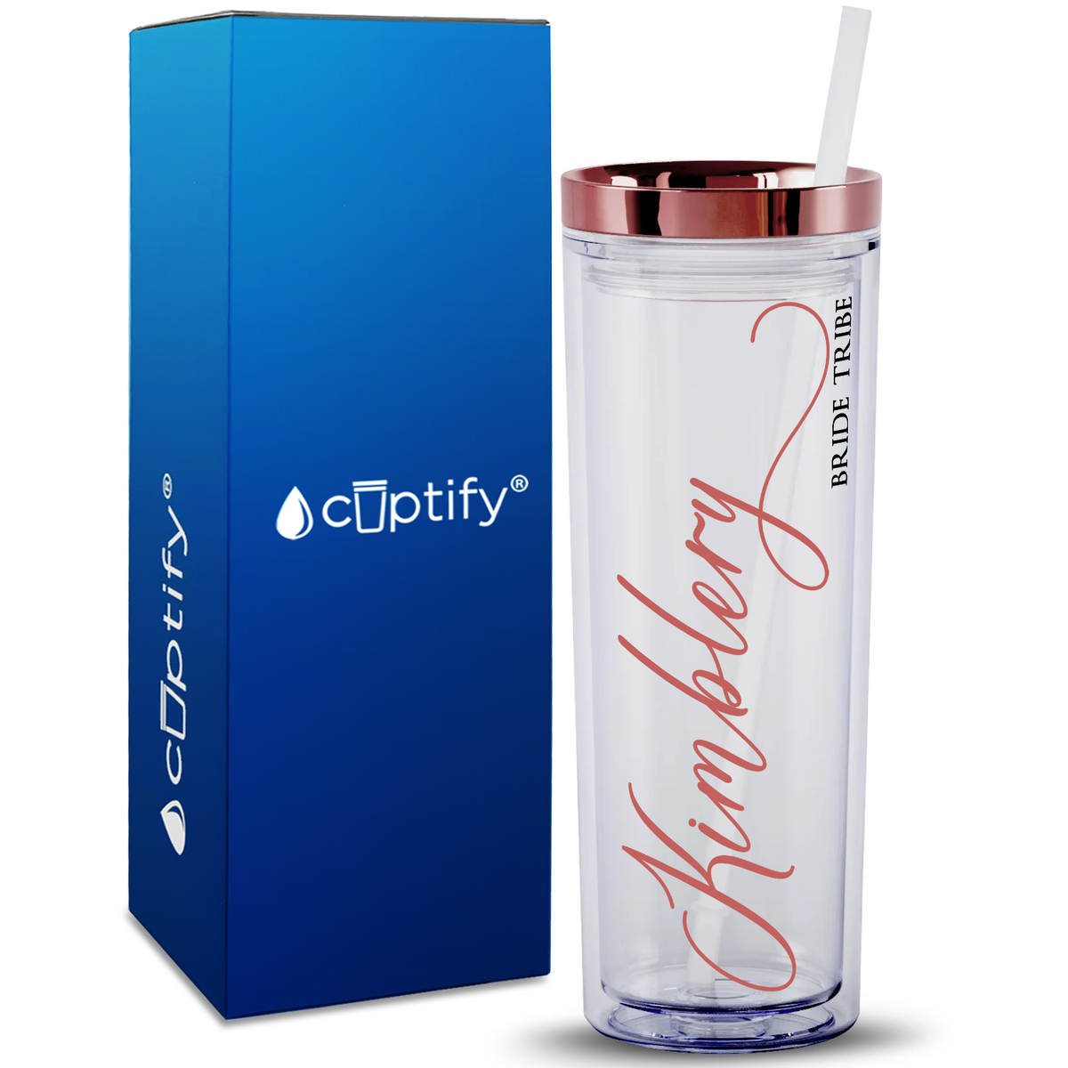 Personalized Calligraphy Bride Tribe on 18oz Acrylic Skinny Tumbler