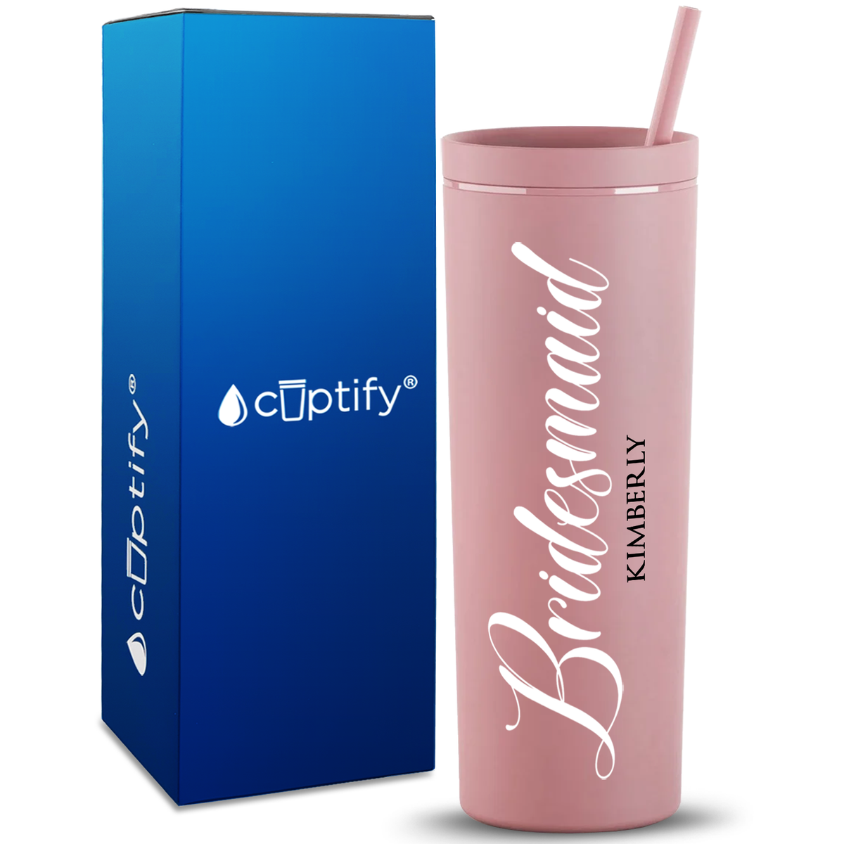 Personalized Bridesmaid on 18oz Acrylic Skinny Tumbler