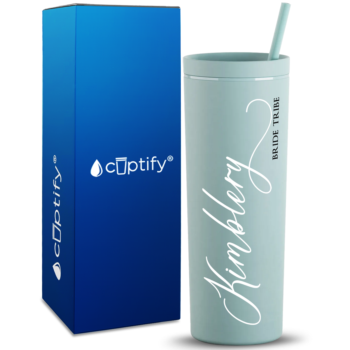 Personalized Calligraphy Bride Tribe on 18oz Acrylic Skinny Tumbler
