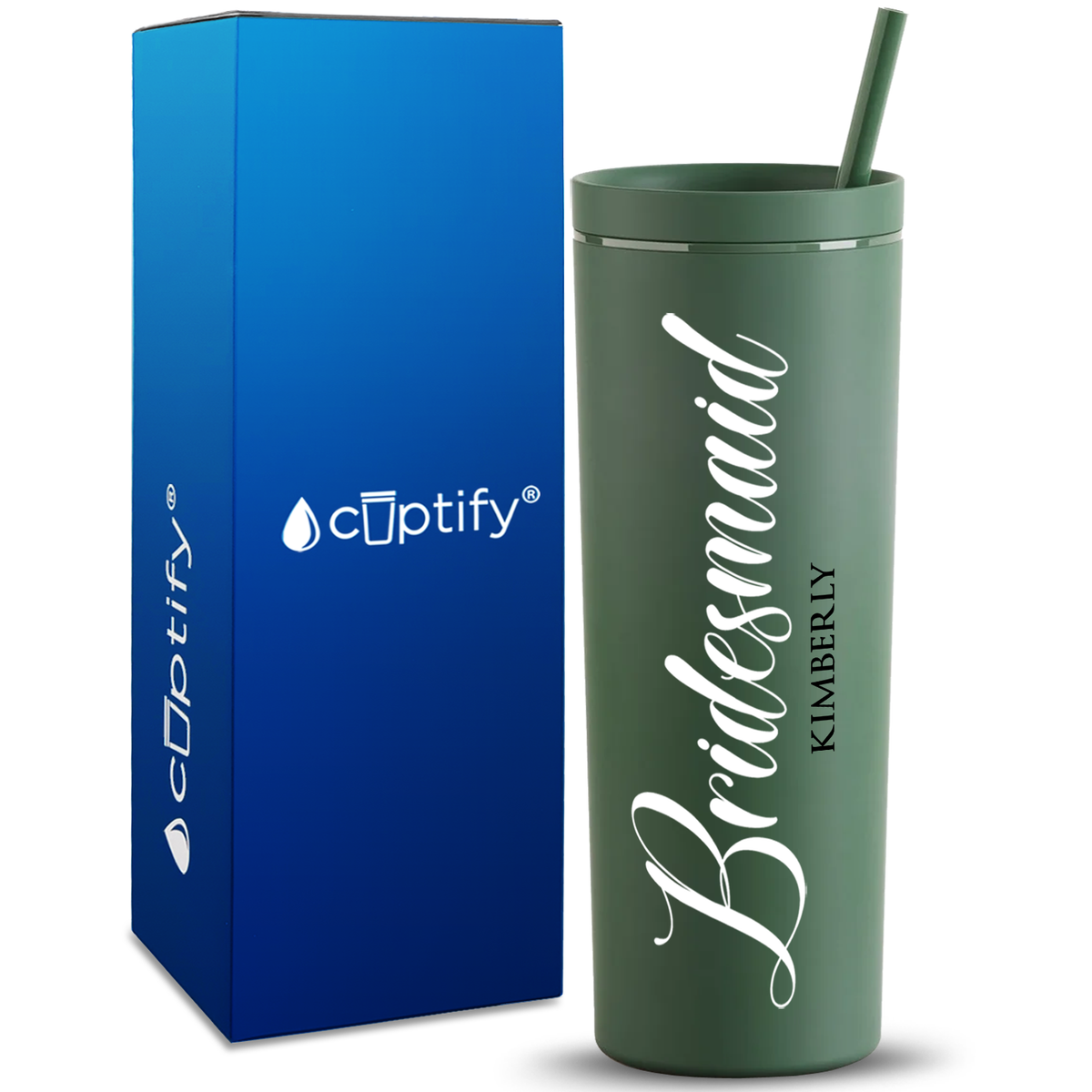Personalized Bridesmaid on 18oz Acrylic Skinny Tumbler