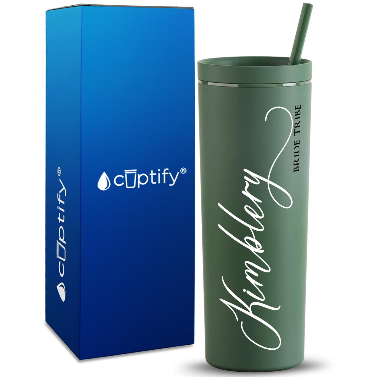 Personalized Calligraphy Bride Tribe on 18oz Acrylic Skinny Tumbler