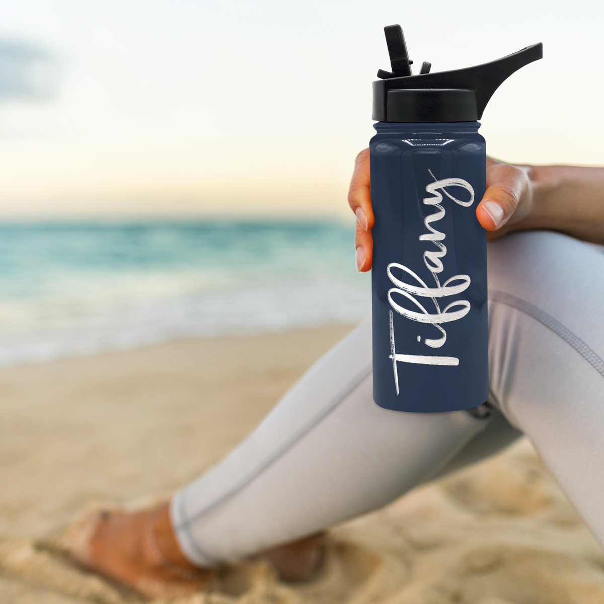 Cuptify Personalized Laser Engraved on Blue Gray Gloss 18 oz Bottle