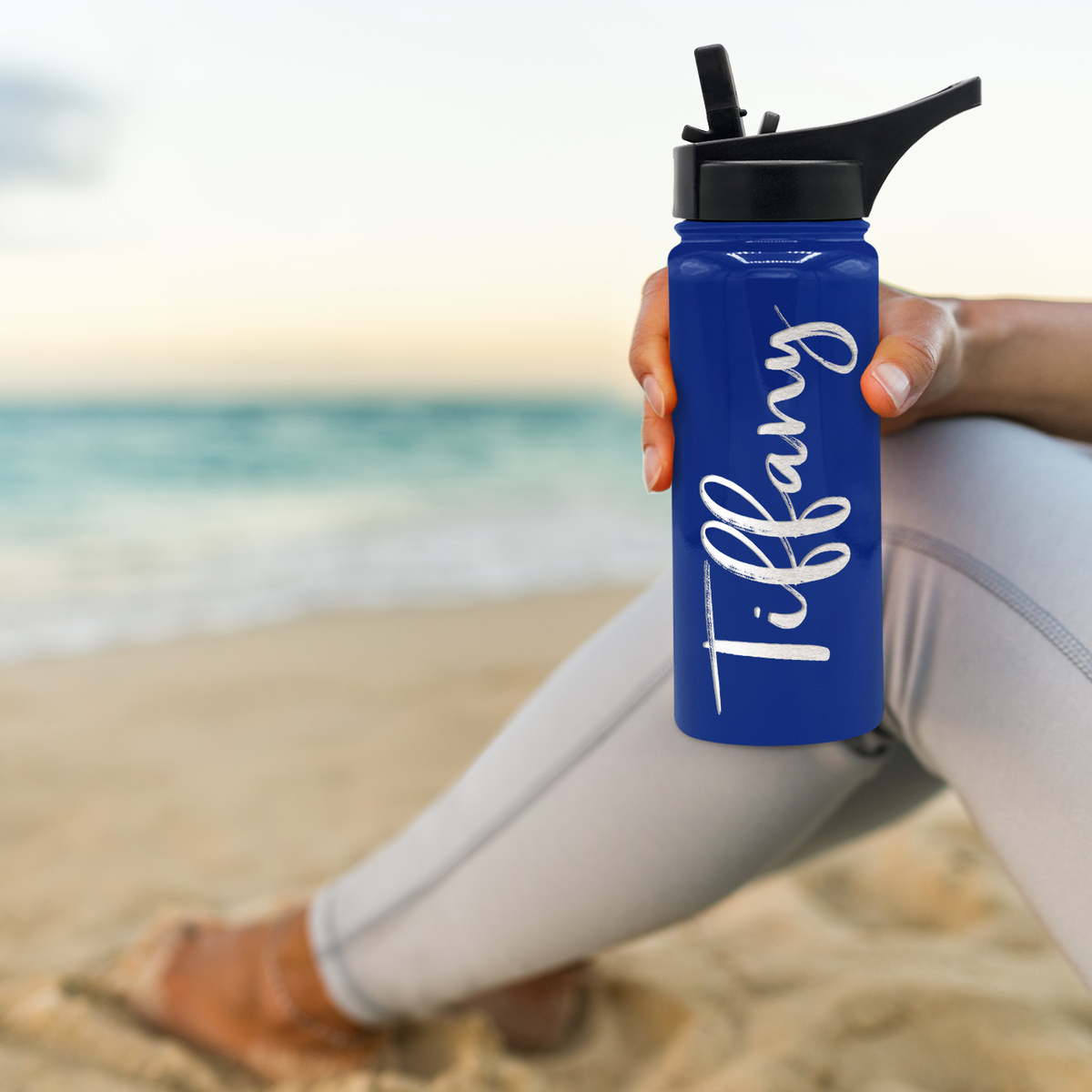 Cuptify Personalized Laser Engraved on Blue Gloss 18 oz Bottle