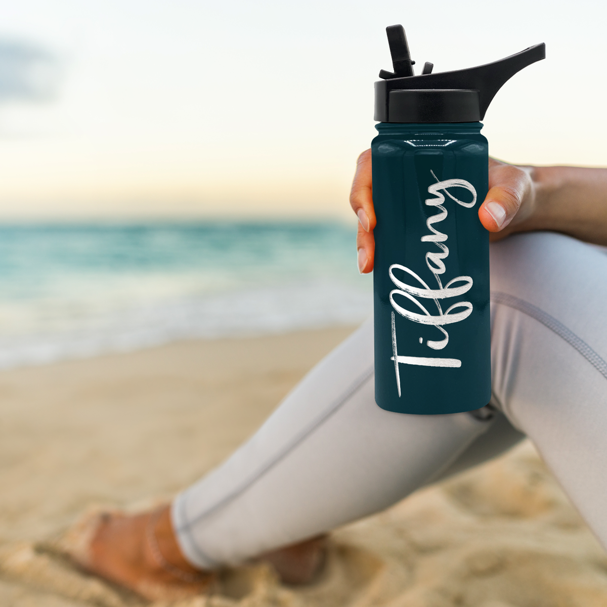 Cuptify Personalized Laser Engraved on Blue Sea Gloss 18 oz Bottle