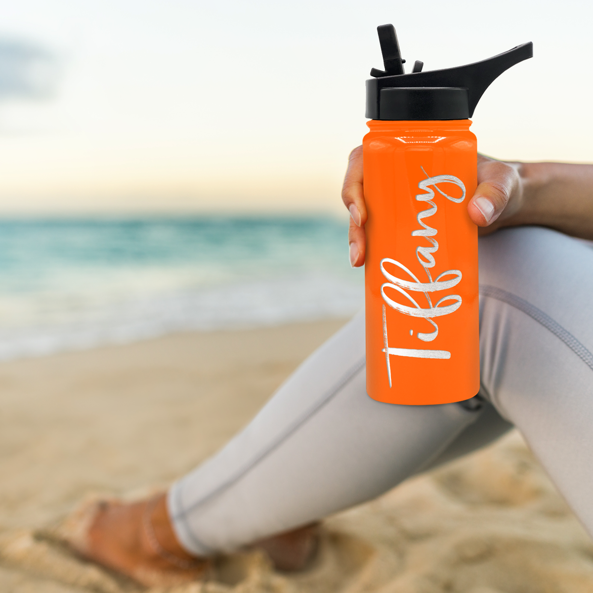 Cuptify Personalized Laser Engraved on Bright Orange Gloss 18 oz Bottle
