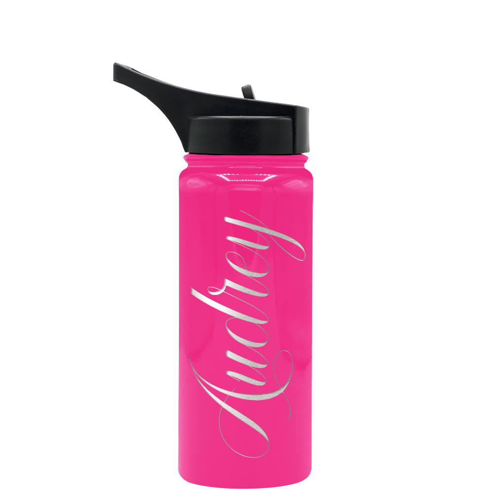 Cuptify Personalized Laser Engraved on Bright Pink Gloss 18 oz Bottle