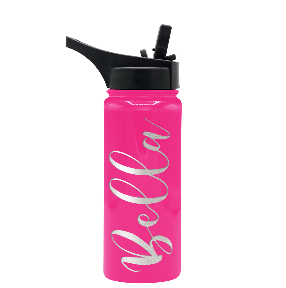 Cuptify Personalized Laser Engraved on Bright Pink Gloss 18 oz Bottle