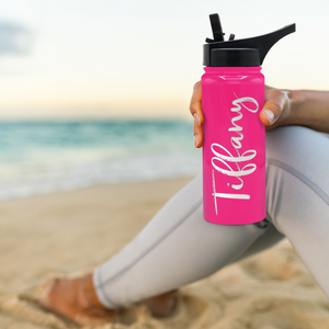 Cuptify Personalized Laser Engraved on Bright Pink Gloss 18 oz Bottle