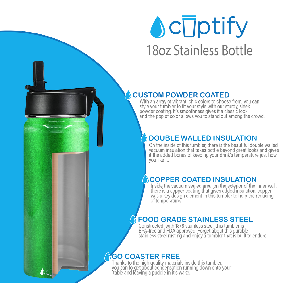 Green Glitter 18oz Wide Mouth Water Bottle