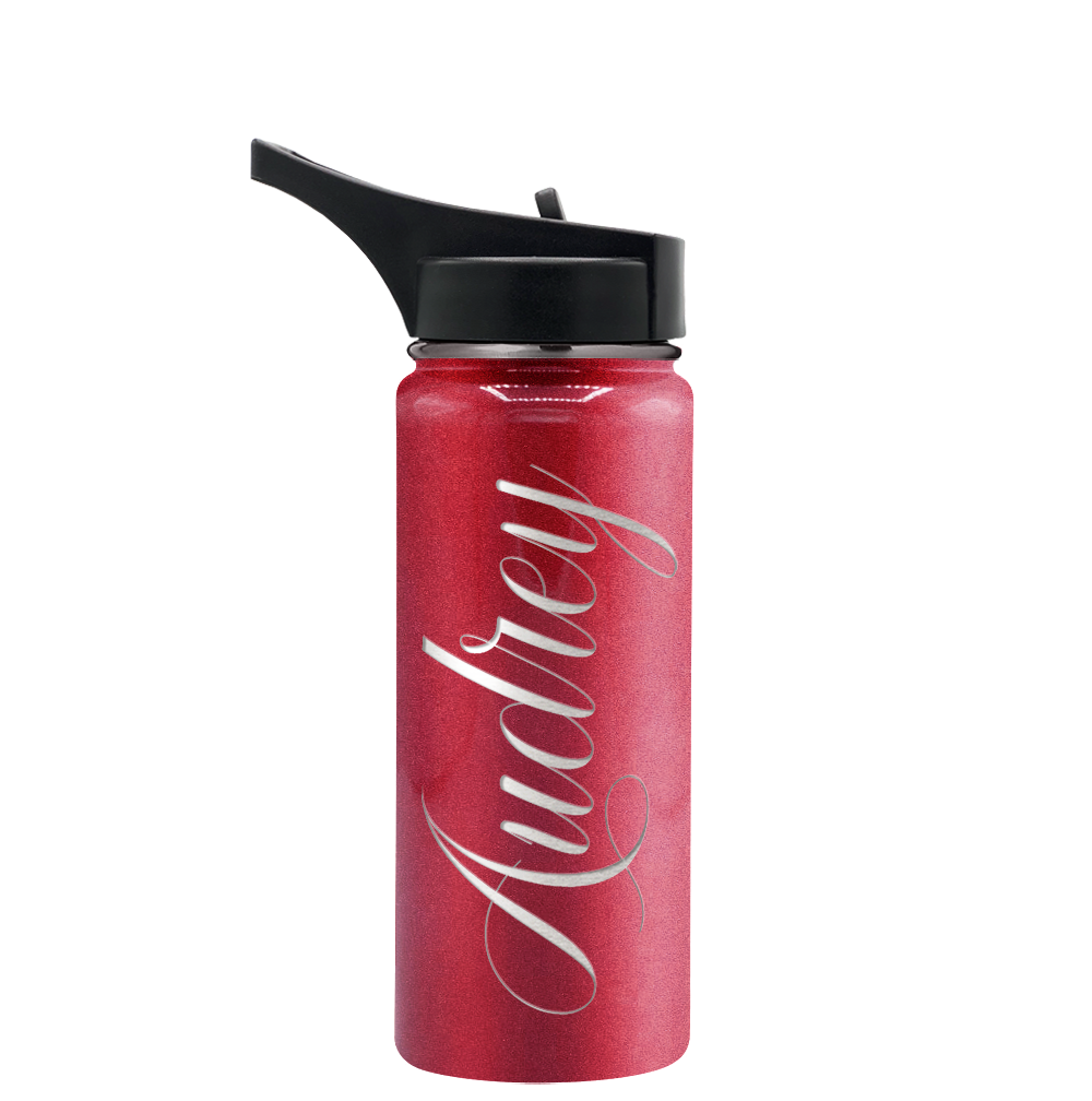 Cuptify Personalized Laser Engraved on Ruby Red Glitter 18 oz Bottle