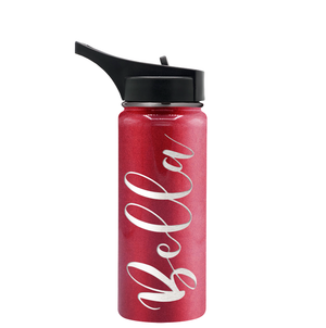 Cuptify Personalized Laser Engraved on Ruby Red Glitter 18 oz Bottle