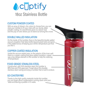 Cuptify Personalized Laser Engraved on Ruby Red Glitter 18 oz Bottle