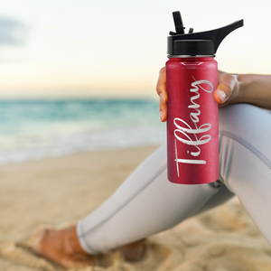 Cuptify Personalized Laser Engraved on Ruby Red Glitter 18 oz Bottle