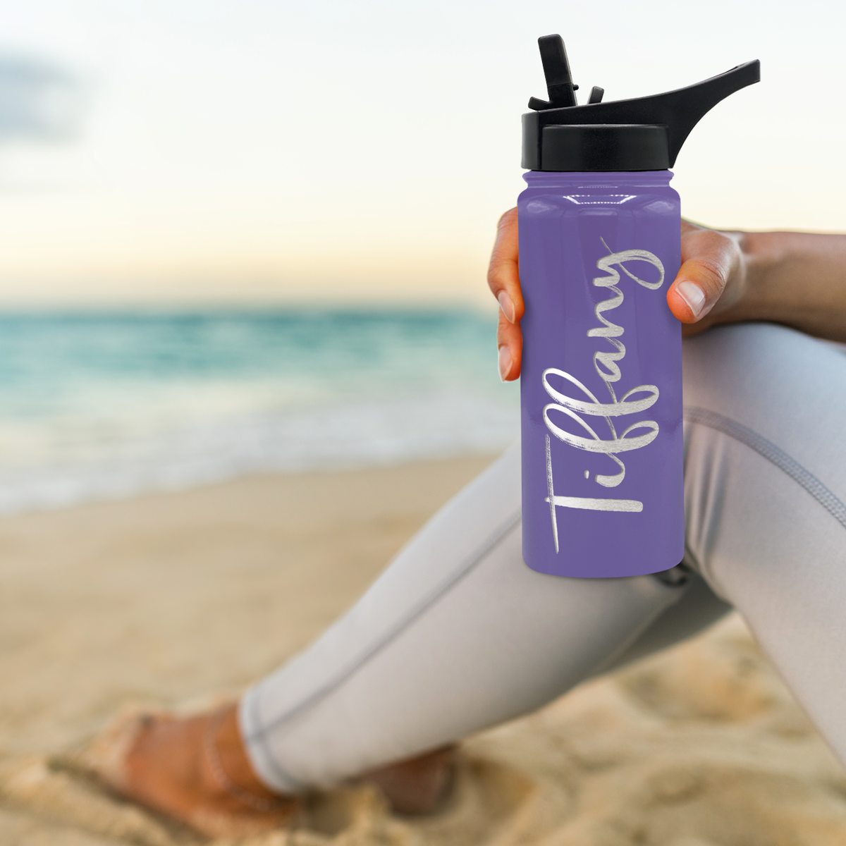 Cuptify Personalized Laser Engraved on Lavender Gloss 18 oz Bottle