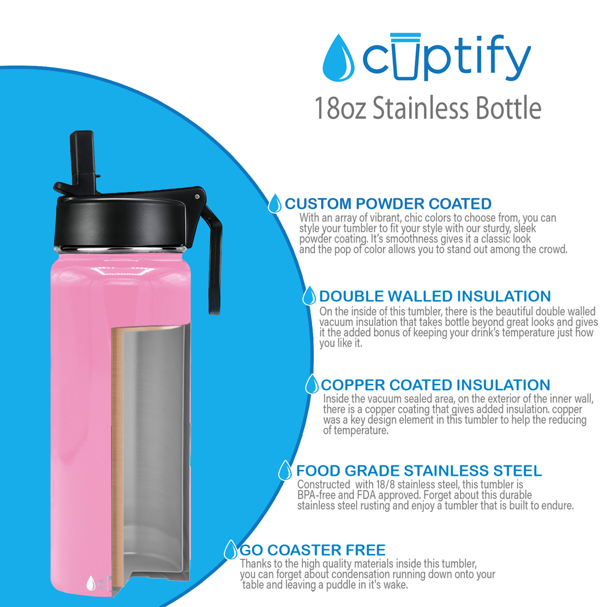 Pastel Pink 18oz Wide Mouth Water Bottle